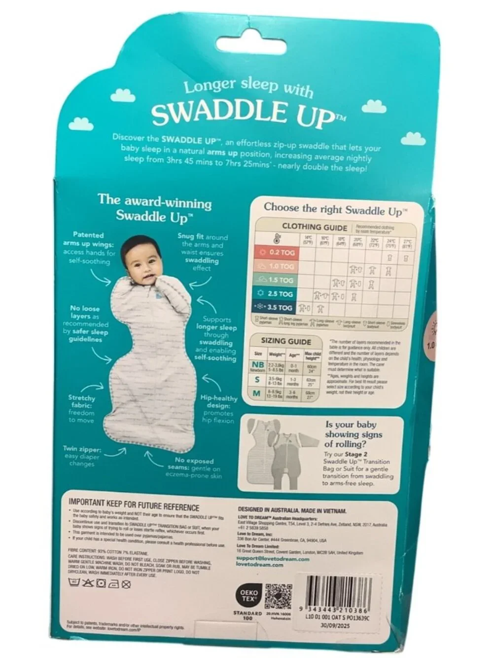 Love To Dream Stage 1 Swaddle Up Small 8-13 Lbs. Stretch Cotton Oatmeal Color